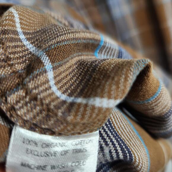 Toad & Co Brown Plaid Long Sleeve Button Up Shirt Size Large Organic Cotton - Picture 11 of 11